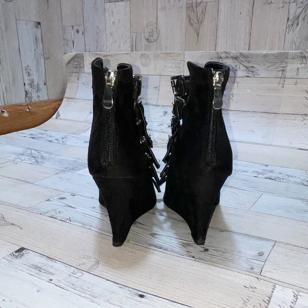 Guilty Soles Black Vegan Suede Buckle Boots - Picture 3 of 5